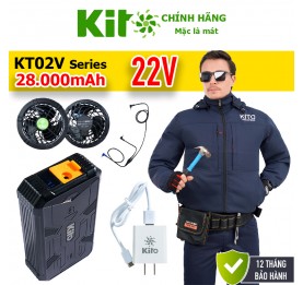 [2 Áo KITO + 1 Bộ Quạt 22V] Chính Hãng Pin 28.000mAh Chạy 10 - 20 Giờ, Áo Có Mũ 4 Màu BH 12 Tháng